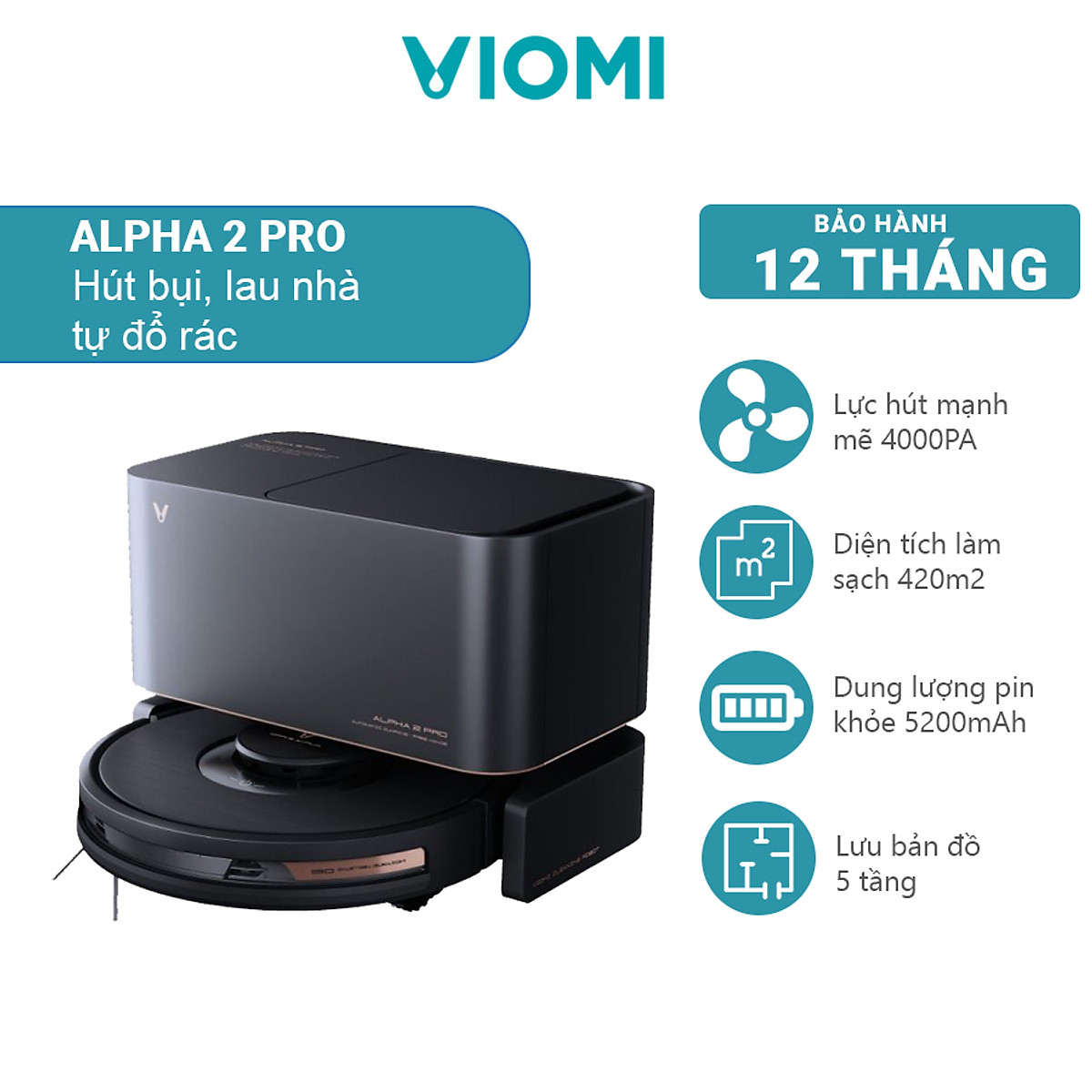 Robot Hút Bụi, Lau Nhà Xiaomi Viomi Alpha 2 Pro Robot Hút Bụi, Lau Nhà Xiaomi Viomi Alpha 2 Pro
